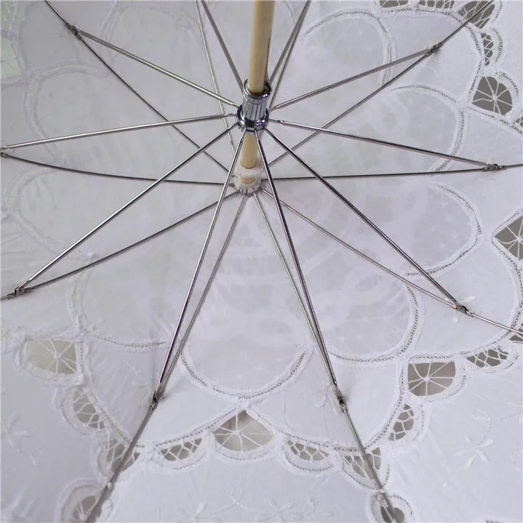Bride Wedding Umbrella White Ivory Cotton Parasol Lace Umbrella Handmade Embroidery Beaching Wedding Photo Prop Decoration bridal lace parasol set