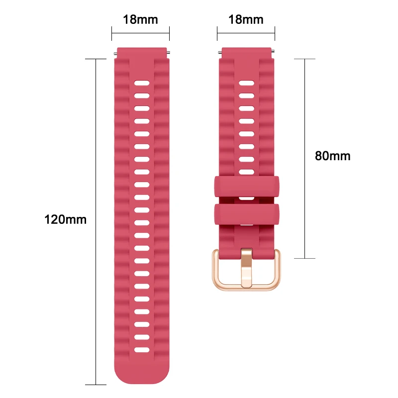Silicone Rose Gold Buckle Fashion Band, Universal 18mm Strap