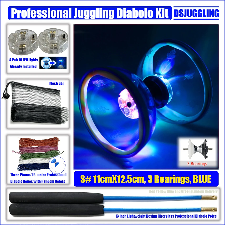 Multi-color Luminescent Diabolo High Speed China Kongzhu Yoyo Stage Performance Outdoor Fitness Sports Fun Gift Juggling Kits