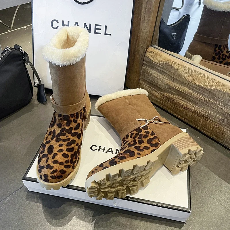 2024 Winter Boots Women's Fur Warm Snow Boots Women's Warm Wool Boots Ankle Boots Comfortable Shoes Casual Womens Mid-calf Boots