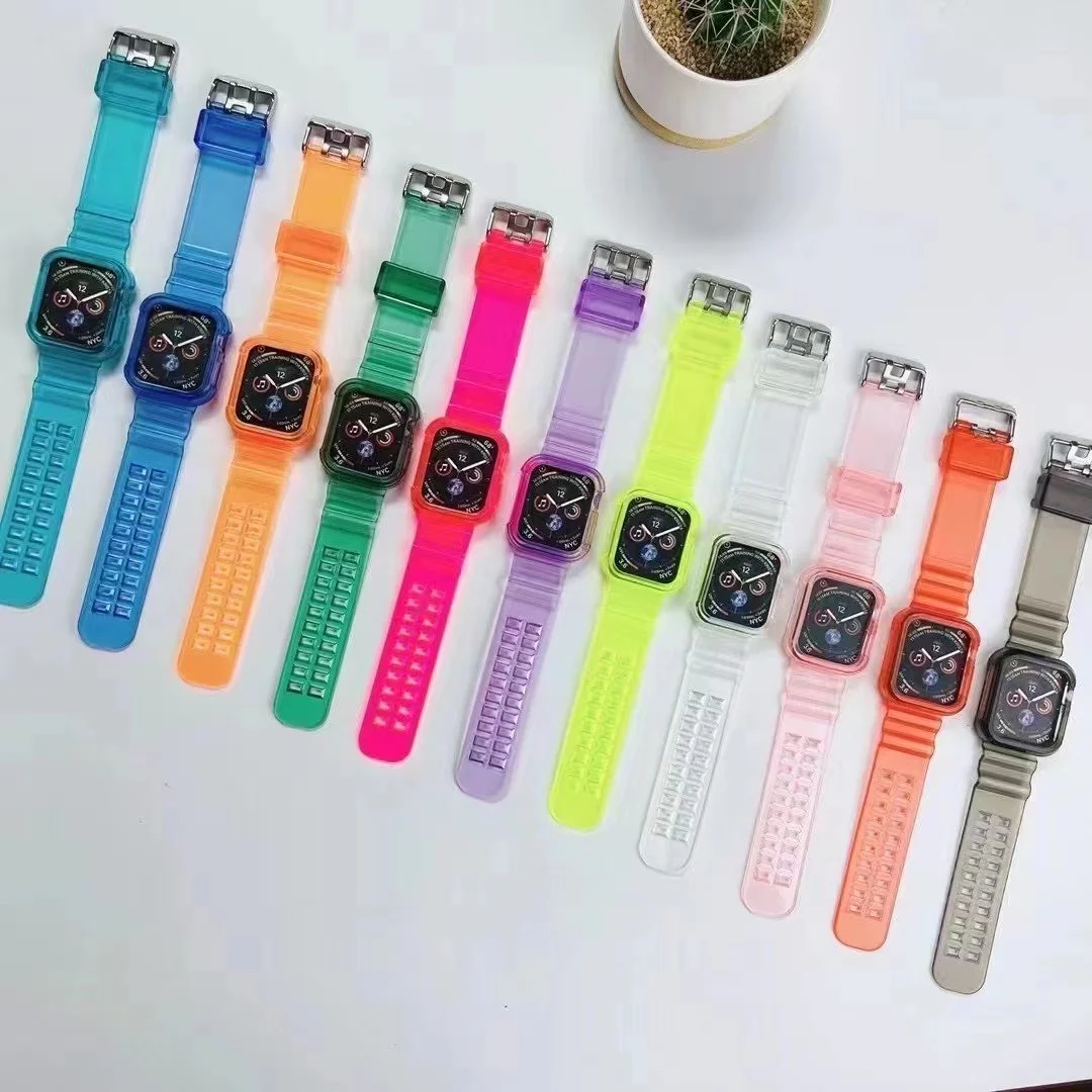 silicone Strap for Apple Watch Band 45MM 41 42 mm 40 44 38mm Transparent Correa Sport loop wrist for Iwatch Series 7 6 se 5 4 3