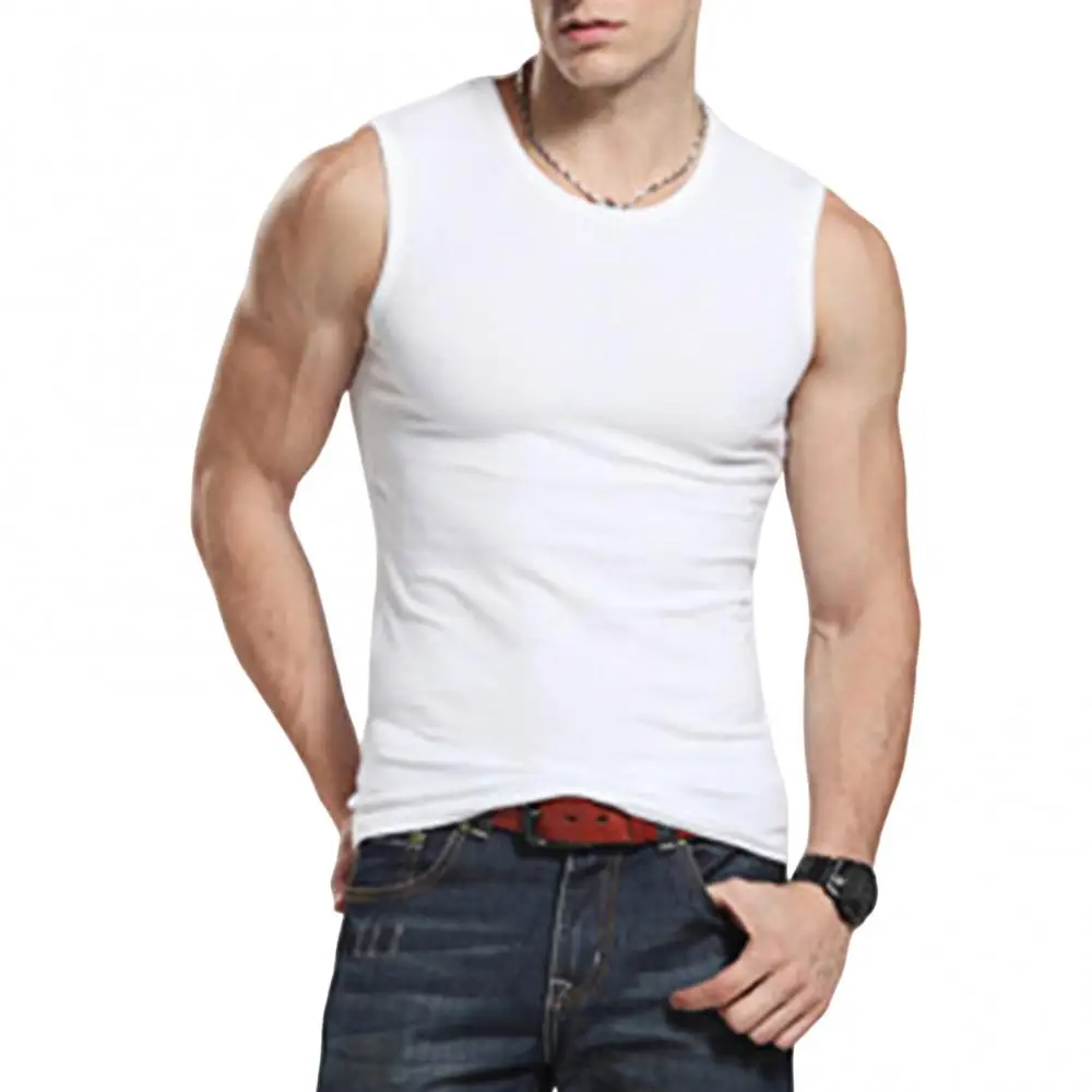 

Men Tank TopsSolid Color Sleeveless Round Neck Vest Fitness Tank Top Undershirt Men's Top
