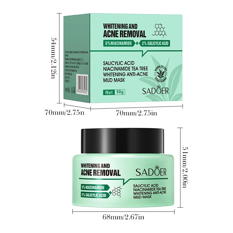 SADOER Salicylic Acid Anti Acne Face Mask Mud Acne Removing Moisturizing Niacinamide Whitening Facial Masks Clay Face Skin Care