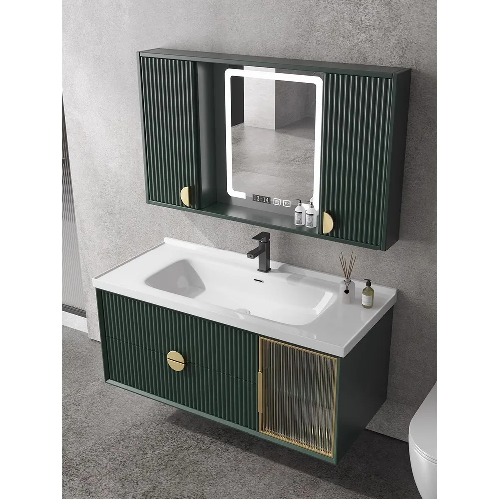 

Oak Bathroom Cabinet Combination Hidden Smart Feng Shui Mirror Cabinet Ceramic Integrated Hand Washing Washbasin Cabinet