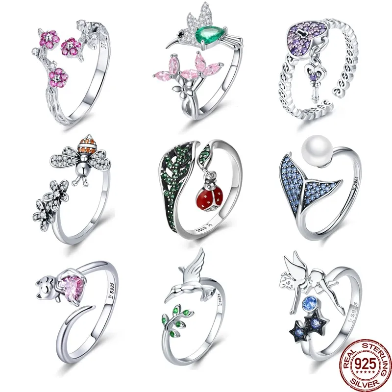 Silver Ring 925 Sterling Adjustable Flower Bee For Women Wedding