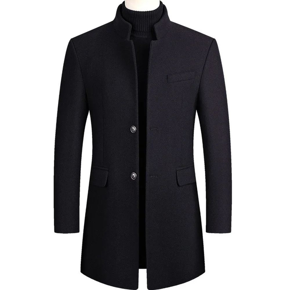 Winter Men Slim Fit Long Sleeve Cardigans Blends Coat Jacket Suit Solid Long Thick Coats warmth coat casual men jacket