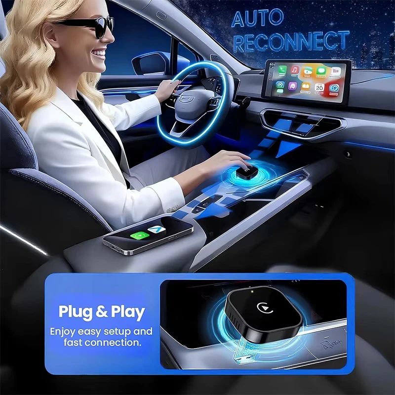 2-in-1 Wireless CarPlay Adapter Plug-and-Play For IPhone 6 And Android 11 Above Auto Adapter With USB/USB-C Port Car Accessory_voghion.com