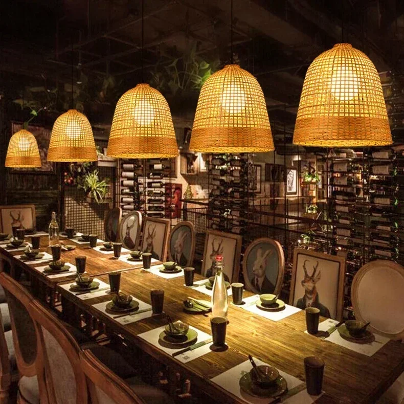 Handmade Natura Woven Lamp Wooden Bamboo Chandeliers Creative Rattan Pendant light for Japanese Restaurant Decorative Lighting 5