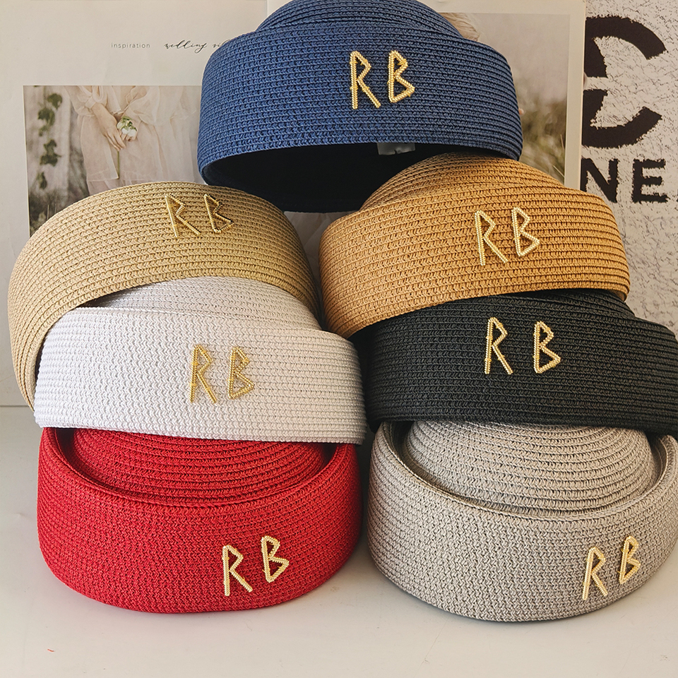  Designer Letter Straw Pillbox Hat Summer Berets Retro Artistic Painter Hat Women Fascinator Fedoras Circle Concave Top Sun Hat 