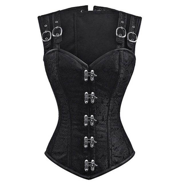 Black Gothic Steampunk Corset Goth Clothes Women Plus Size Overbust Lace Up  Sexy Bustier Tops Halloween