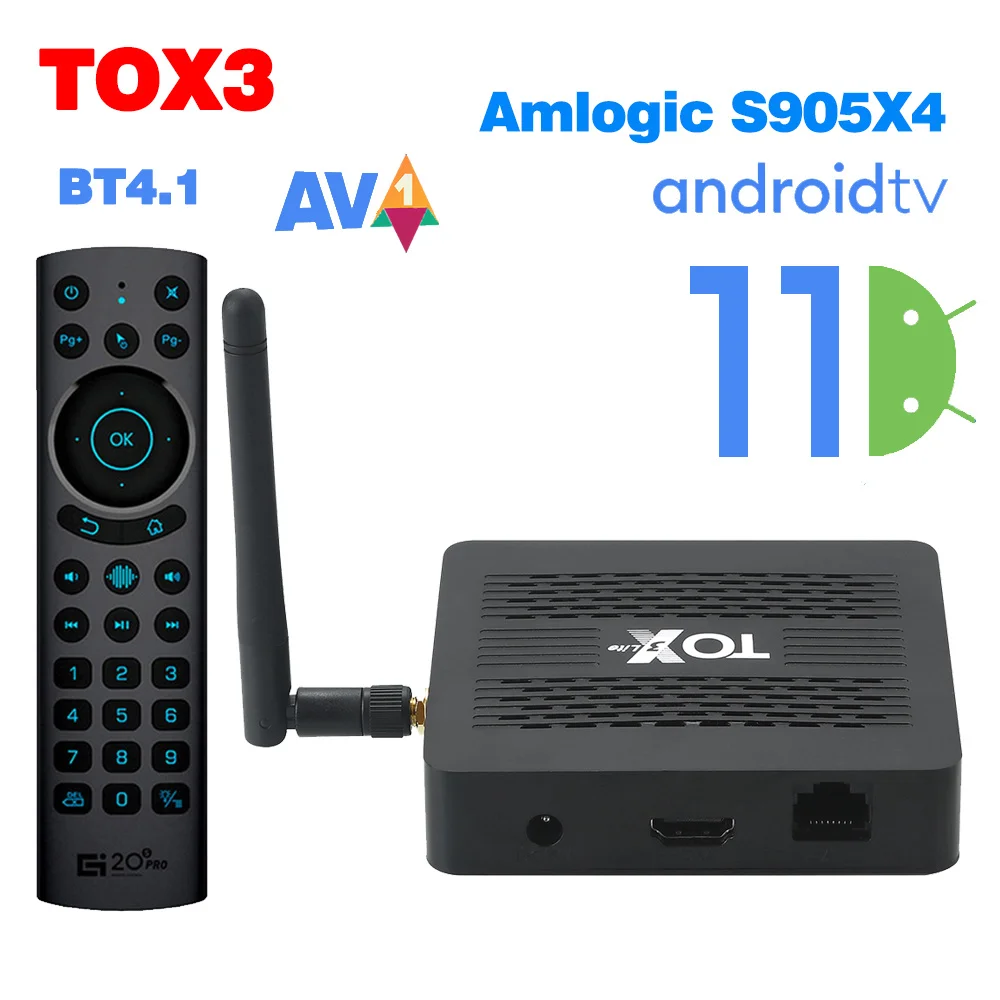 

TOX3 TV Box Android 11 Smart TV Box 4GB 32GB Amlogic S905X4 Wifi BT4.1 1000M 4K HDR Media Player Support Google Play Set Top Box