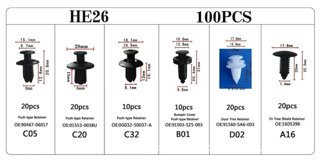 100 stücke Auto Befestigungs clip Kit Kotflügel Niet clips Karosserie Push  Retainer Pin Niet Stoßstange Tür verkleidung Halter Auto Clips