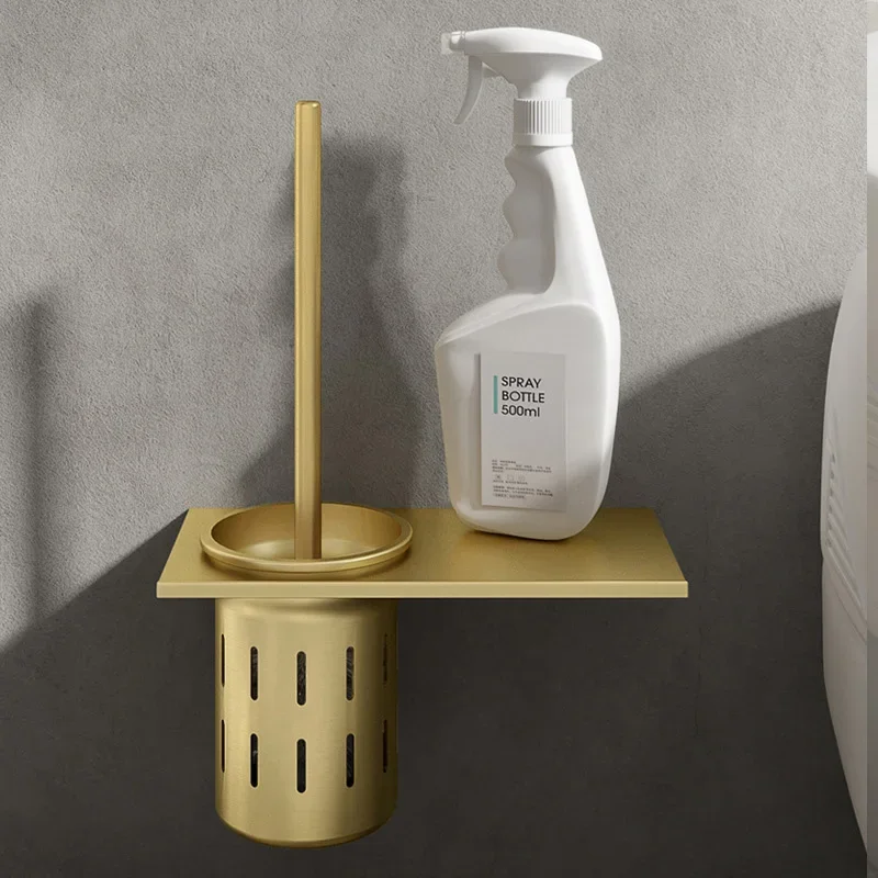 Bathroom Accessories Toilet Brush Set Toilet Brush Holder Toilet toilet brush set with no punching bathroom wall mounted space aluminum brushed gold cleaning