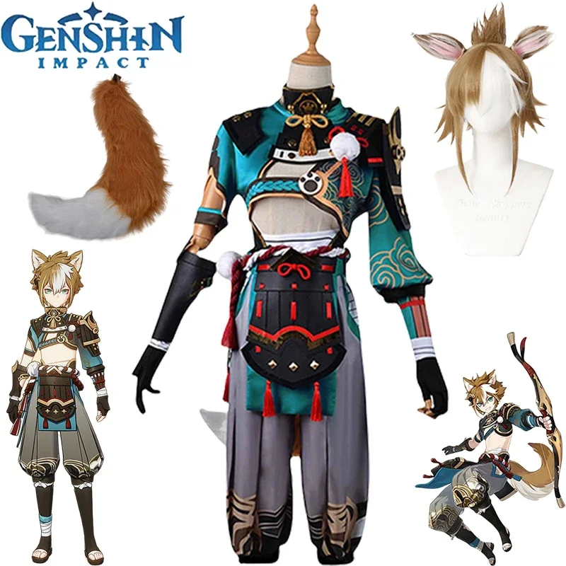 

Anime Game Genshin Impact Cosplay Gorou Cosplay Costume Blue Fox Boy Tail Wig Outfits Gorou Halloween Carnival Costumes for Men
