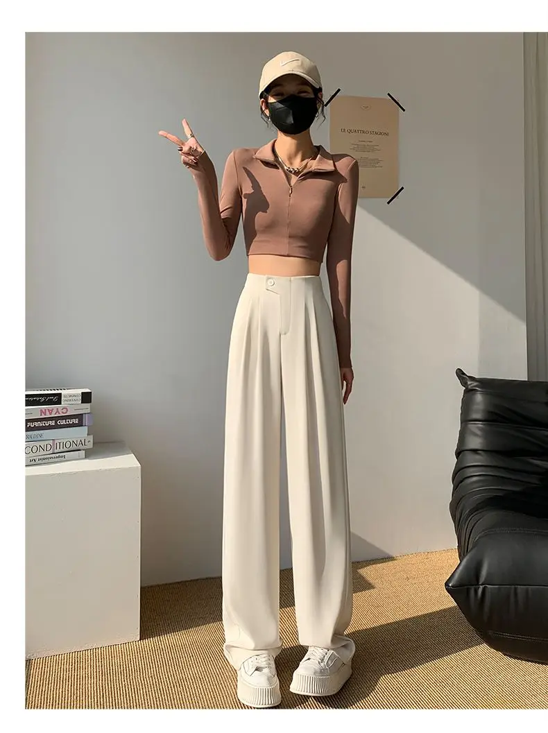 

2024 New Spring Suit Pants Female Solid Wide Leg Pants Women Full Length Trousers Ladies High Quality Casual Bottoms L322