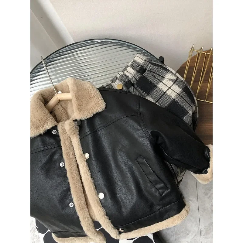 Kids Leather Jackets Boys Girls Black Fleece 2-11Y