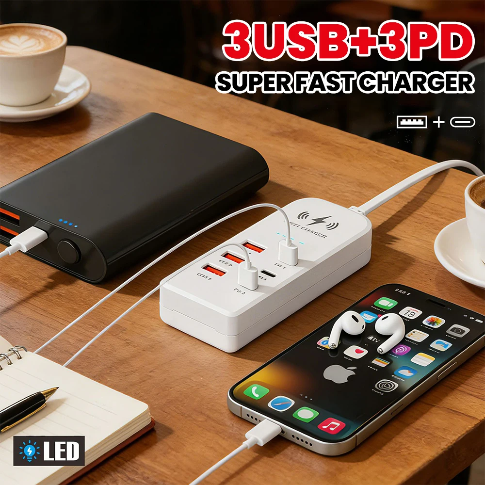 Universal Fast Charging Power Strip with USB and Type C Ports