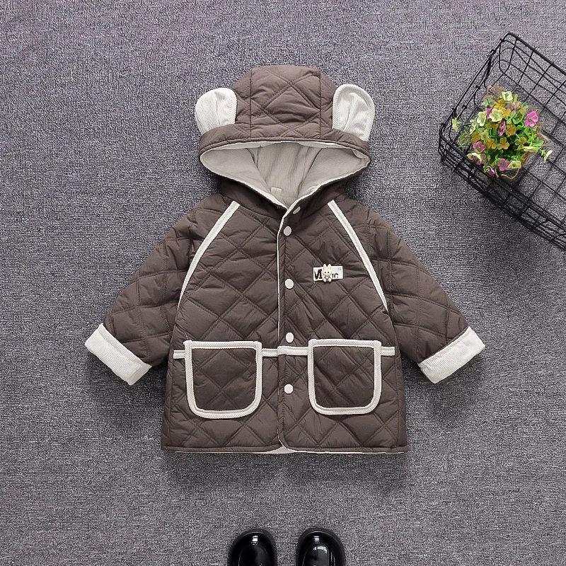 Children's Hooded Coat Winter Hot Fashion Baby Coat Thickened Cotton-padded Jacket Contrast Color Girl's