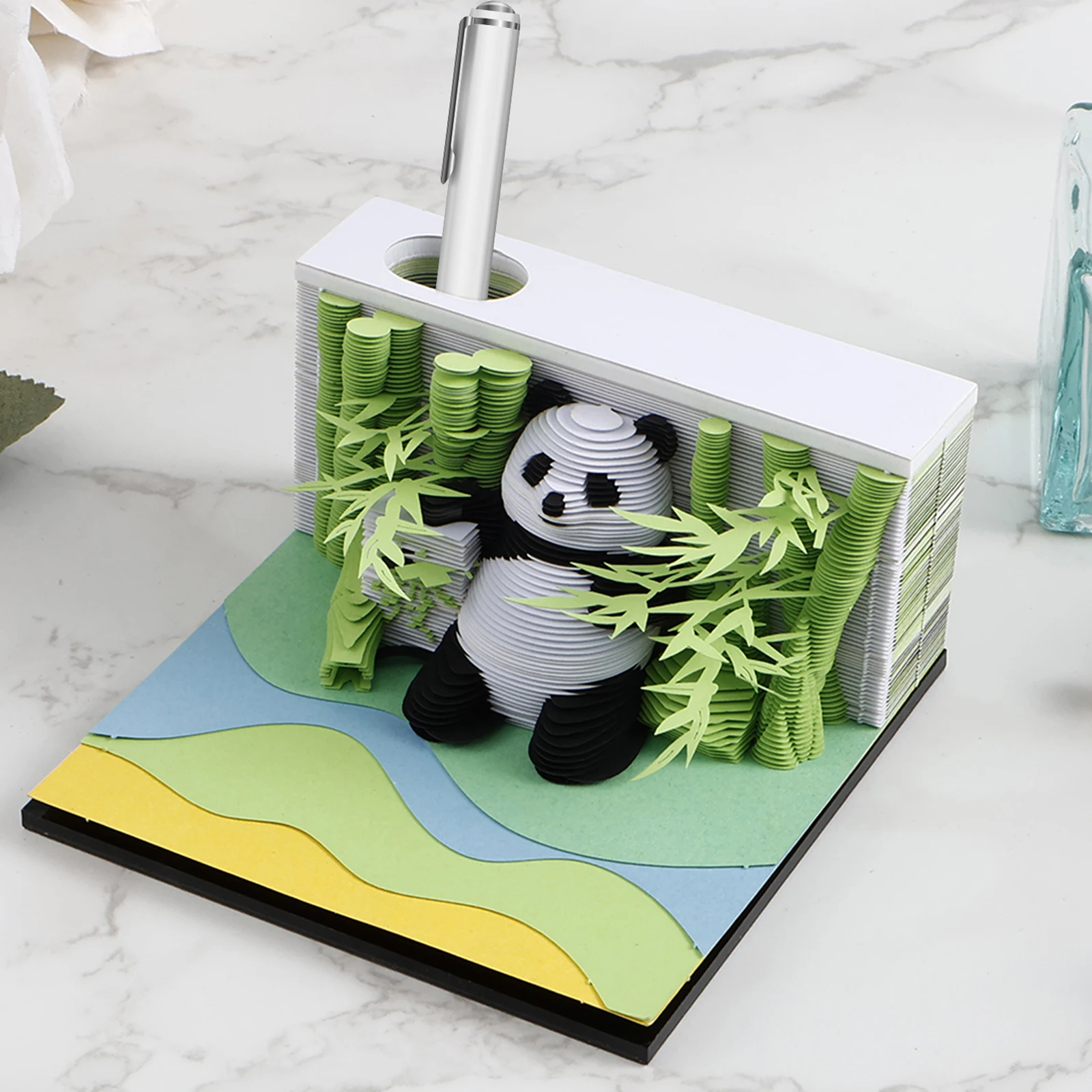 

3D Desk Note Pad 175 Pages Creative Panda Memo Pad Tear-Away 3D Art Note Pad DIY 3D Memo Pad with Pen Holder Paper Carving Art