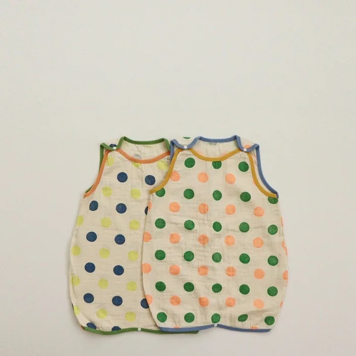 Summer toddler cotton Tummy protecting polka-dot sleeping bag Infants thin colorful dot sleeveless sleepers