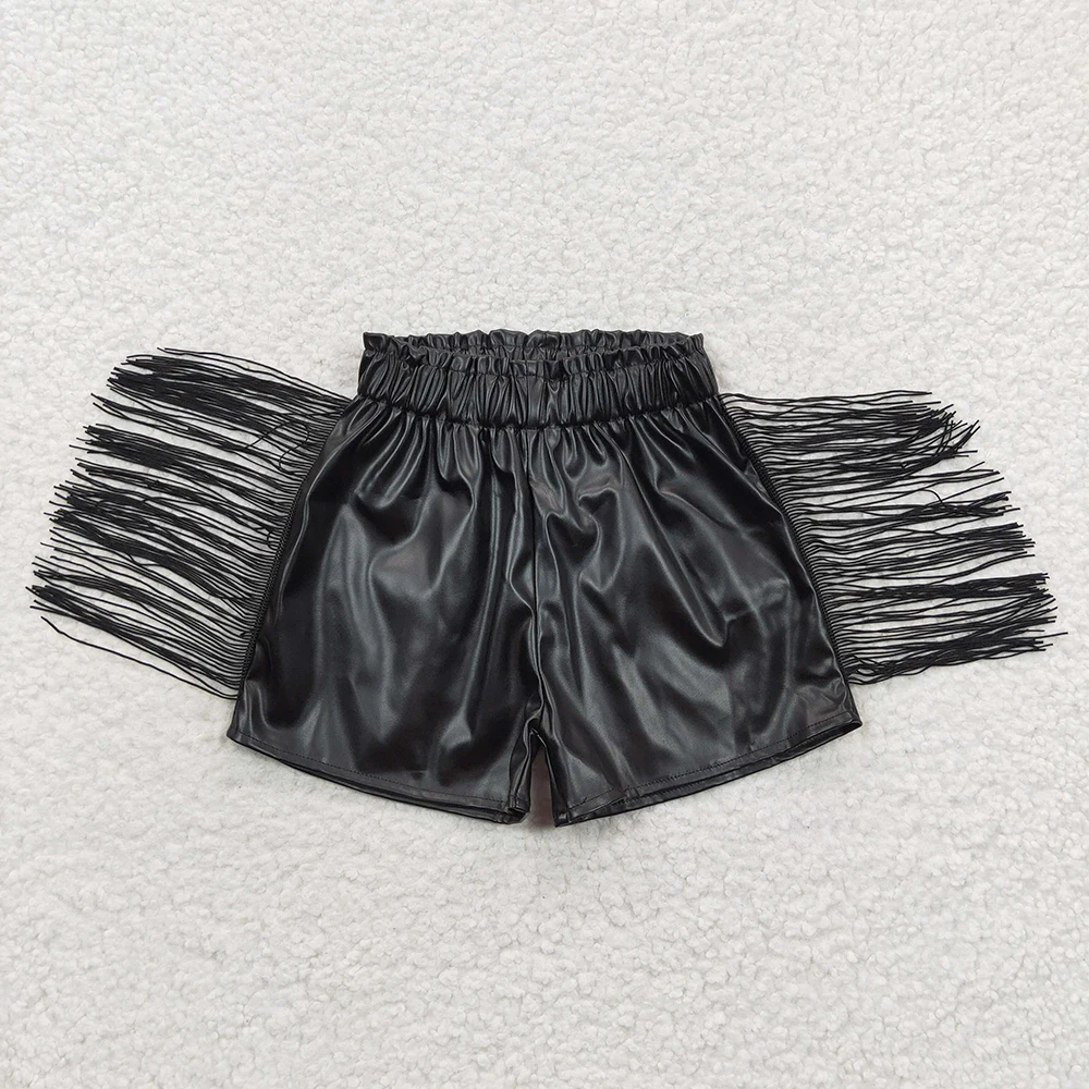 Wholesale Baby Girl Summer Black Leather Tassel Shorts Clothing Kids Children Toddler New