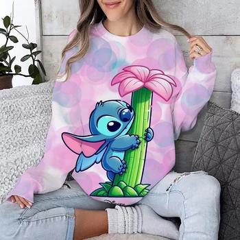Funny Cute Stitch print Women's Hoodie Spring and Autumn Edition Women's O Neck Hoodie 2024 New Casual Couple Sportswear