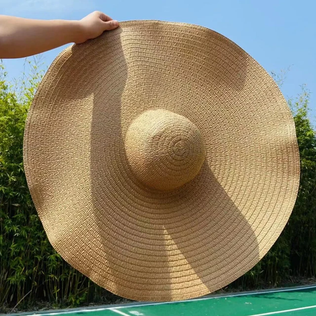 Vintage Wide Brim Oversized Beach Hats for Women Large Straw Hat