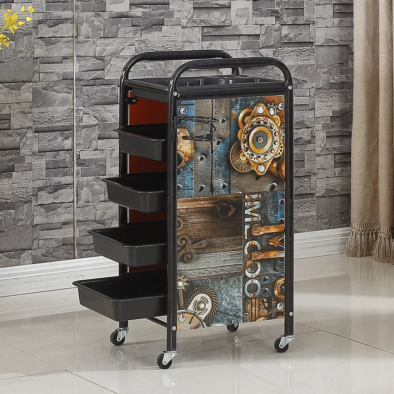 Retro Multilayer Wheels Trolley Mobile Pulley Auxiliary Cart Paint Craft Hairdressing Trolley Colorful Tool Storage