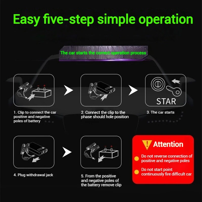 Car Jump Starter 3 IN 1 Portable Power Bank 12000mAh 12V Auto Emergency Battery Starting Device for Cars