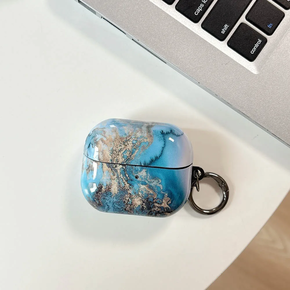 Marble Pattern Case with Hooks - Black, White, and Green