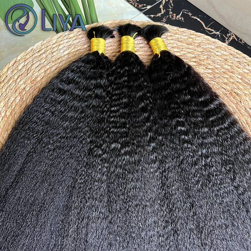 Human Hair Extensions No Weft Hair Bundle Kinky Straight Natural Color 100% Unprocessed Human Bulk For Braiding
