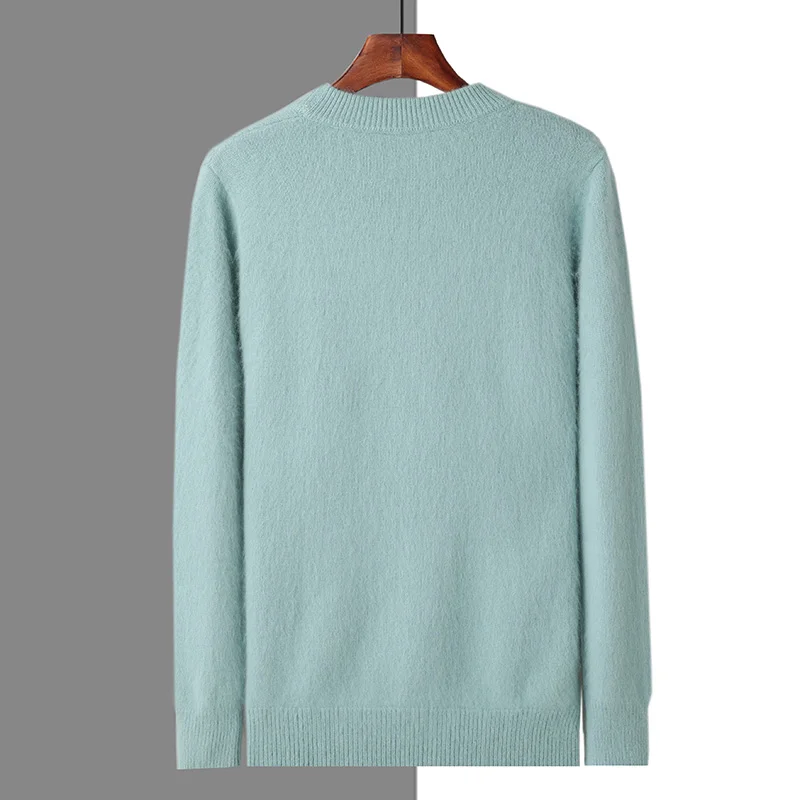Autumn and winter new men's thick round neck 100% mink velvet sweater knitted pullover long sleeve fashion loose solid coat 2