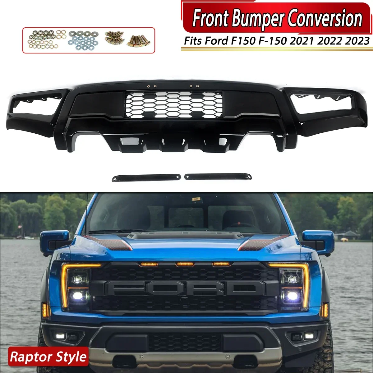 

Новый черный стальной передний бампер в стиле Раптора для Ford F150 F-150 2021-23