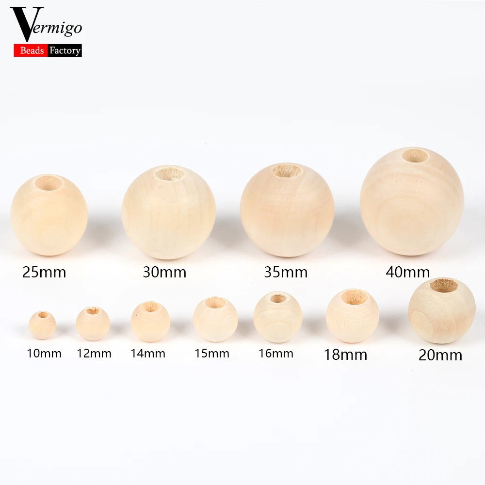 Laudsong 10-40mm Big Hole Natural Wooden Beads Round Ball Loose Spacer  Beads For Jewelry Making DIY Bracelet NecklaceSsupply - AliExpress