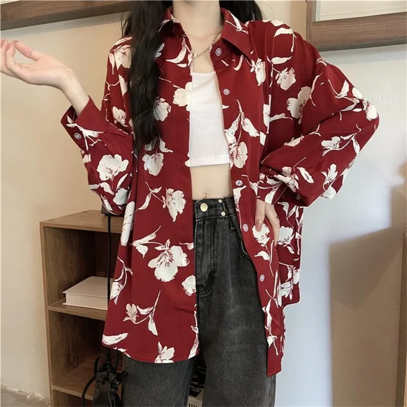 

Women Spring Autumn Style Blouses Shirts Lady Casual Long Sleeve Turn-down Collar Flower Printed Blusas Tops ZZ2130