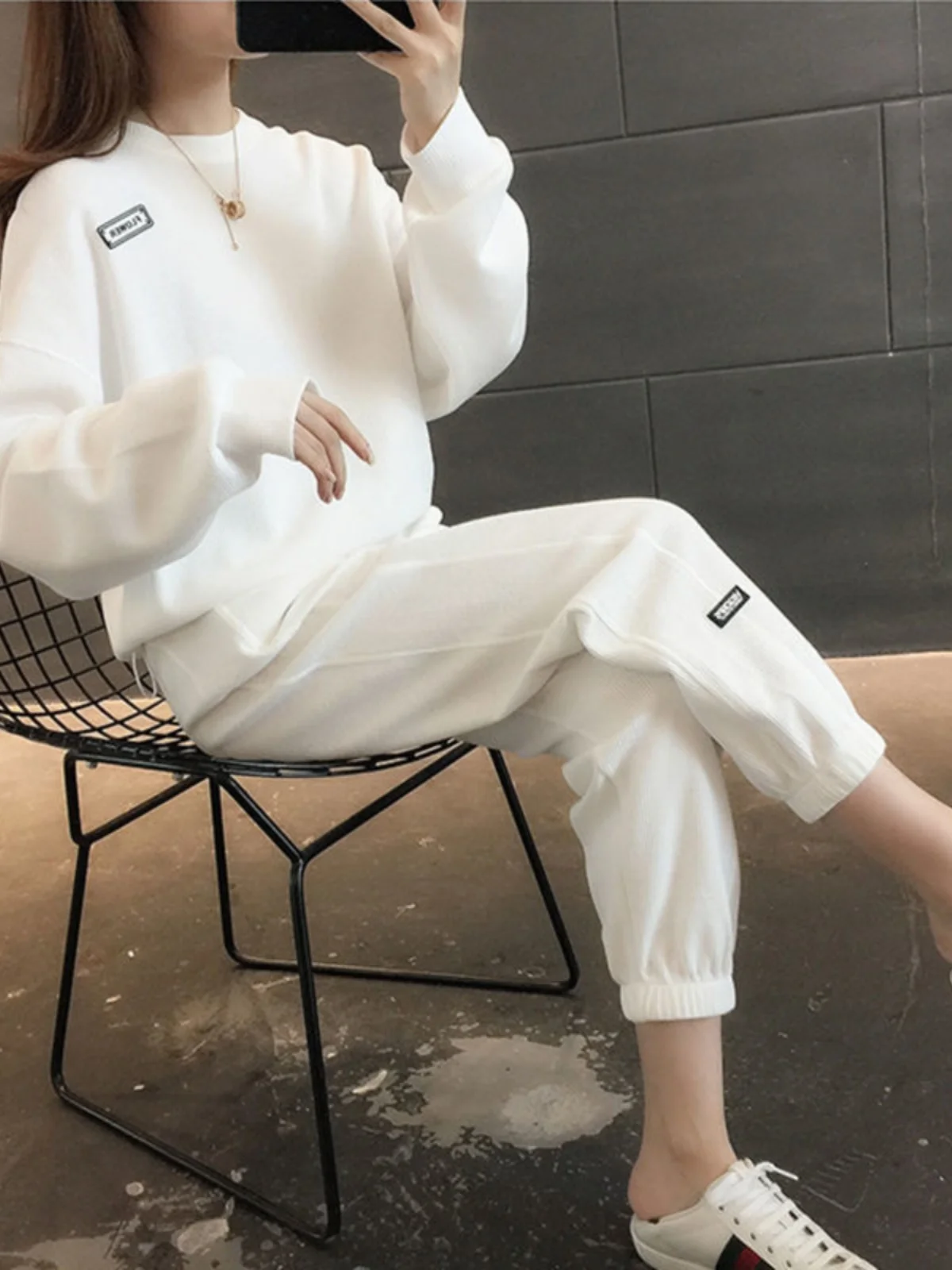 Casual Sportswear Set Women's Spring Autumn New Fashion Loose Sweatshirt Pants Running Two Piece Set Comfortable Cotton round... - 3