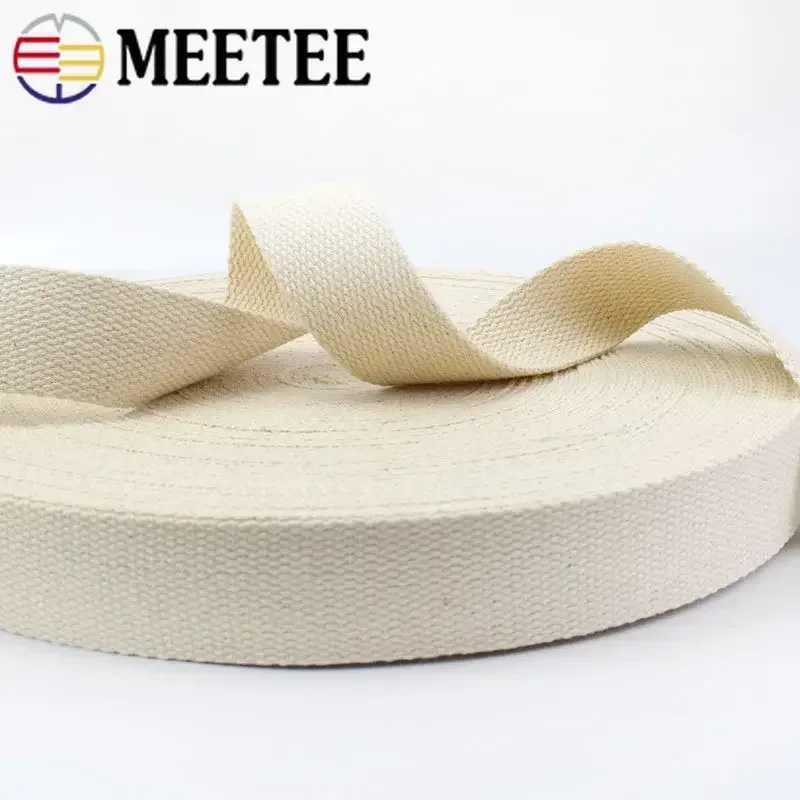 Meetee Cotton Webbing 20/25/30/38/50mm Natural Color Canvas Ribbon Bag Strap Belt DIY Sewing Clothes Tape Decor Craft 5Meters canvas belt canvas webbing belt canvas ribbon belt webbing ribbon
