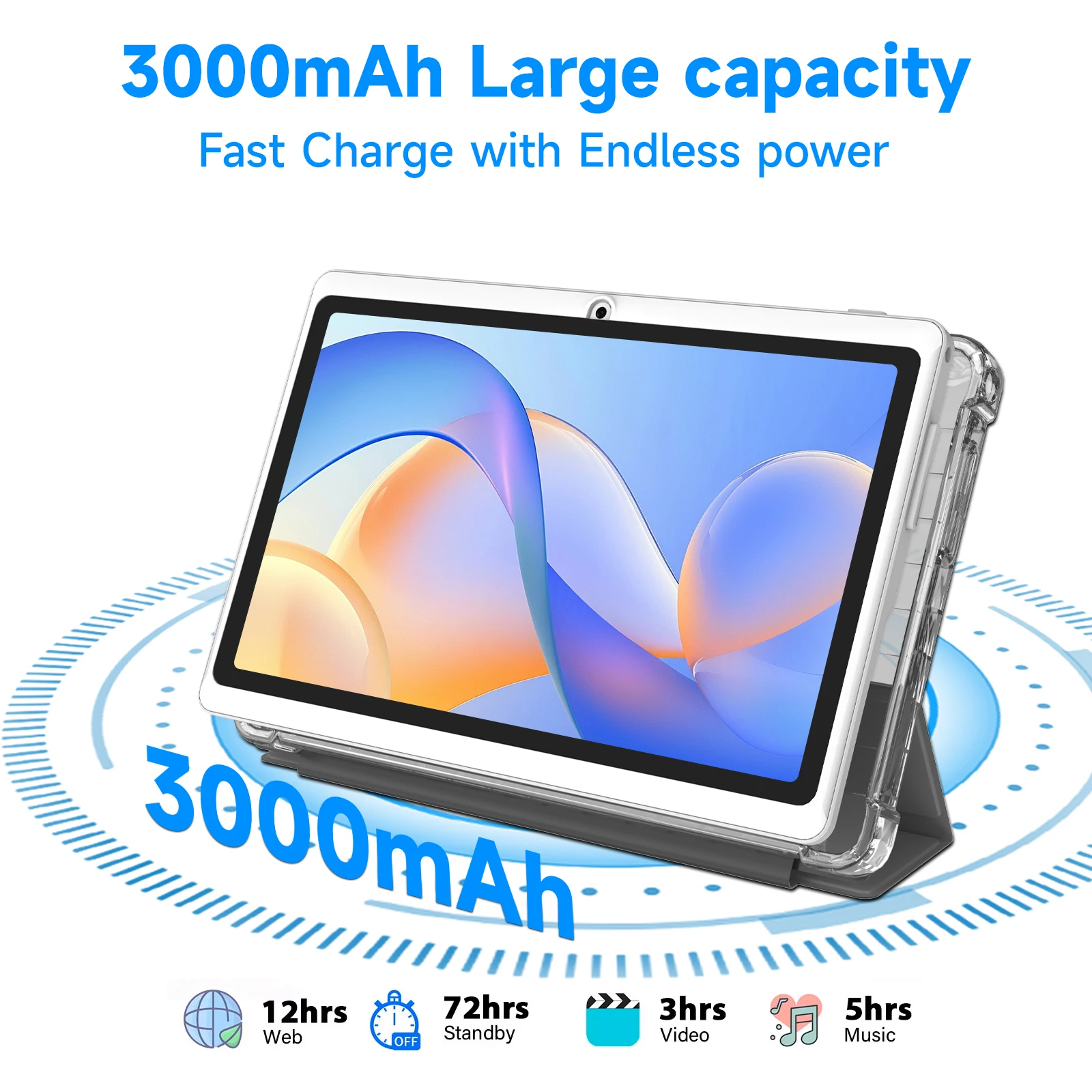 2026 Android 11 7" WiFi Tablet with Case,Max 6GB(2GB+4GB Expansion)RAM+32GB ROM,Quad Core,Dual 2MP Camera,3000mAh IPS Screen