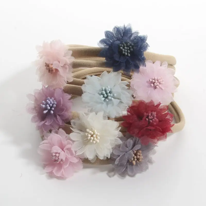 

10PCS 4" 10CM Dia Elastic Nylon Headband With Satin Flower Chiffon Rose Kids Lovely Headbands Hair Accessories For Girls Women