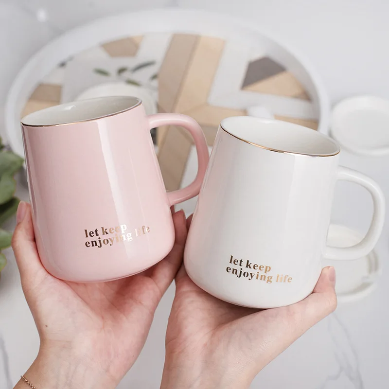

430ML Creative Breakfast Milk Cup Ceramic Cup Simple Couple Home Office Coffee Cup Solid Color Student Cup Letter Kitchen Gift
