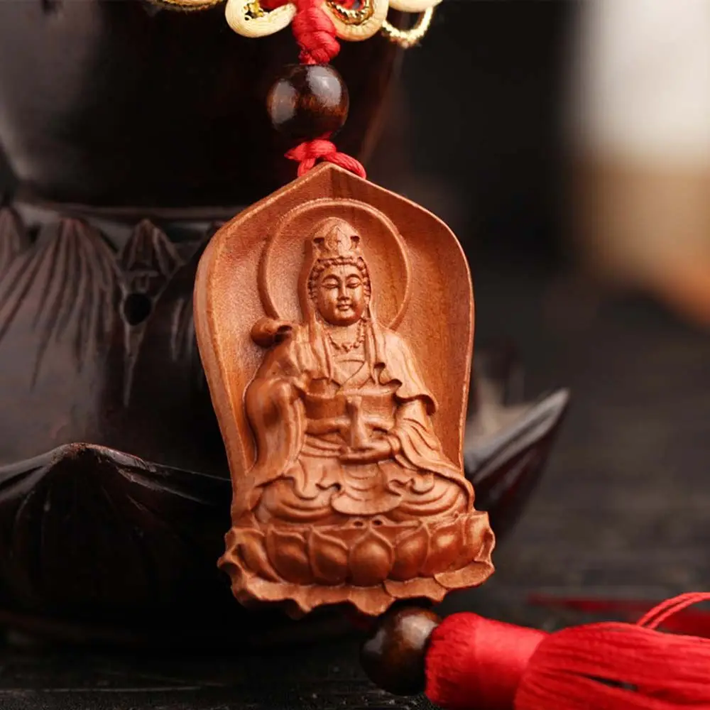 

_ Персиковый деревянный автомобильный брелок Guanyin, подвеска, аксессуары для интерьера, Автомобильные украшения, автомобильный кулон