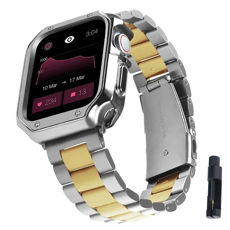 Sleek Stainless Steel Apple Watch Band with TPU Protective Case
