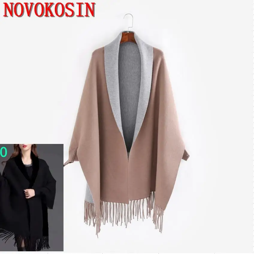 24 Colors Women Oversize Black Grey Plaid Scarf Winter Knitted Poncho Solid Female Batwing Sleeves Knitwear Vintage Shawl Coat