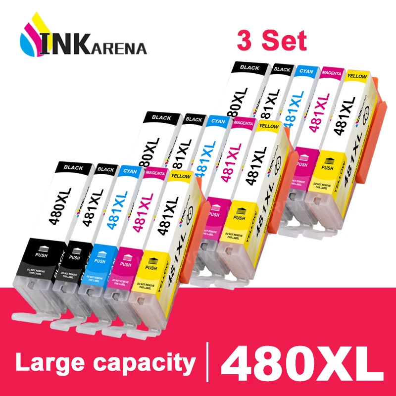 

INKARENA 3Set Ink Cartridge PGI-480 PGI480 PGI-480XL CLI 481 XL Replacement For Canon Pixma TR7540 TR8540 TS704 TS9540 TS9541C