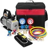 Premium 4CFM Air Vacuum Pump HVAC A/C Refrigeration Kit AC Manifold Gauge Case Set R134a Tap w/Leak Detector and C 1