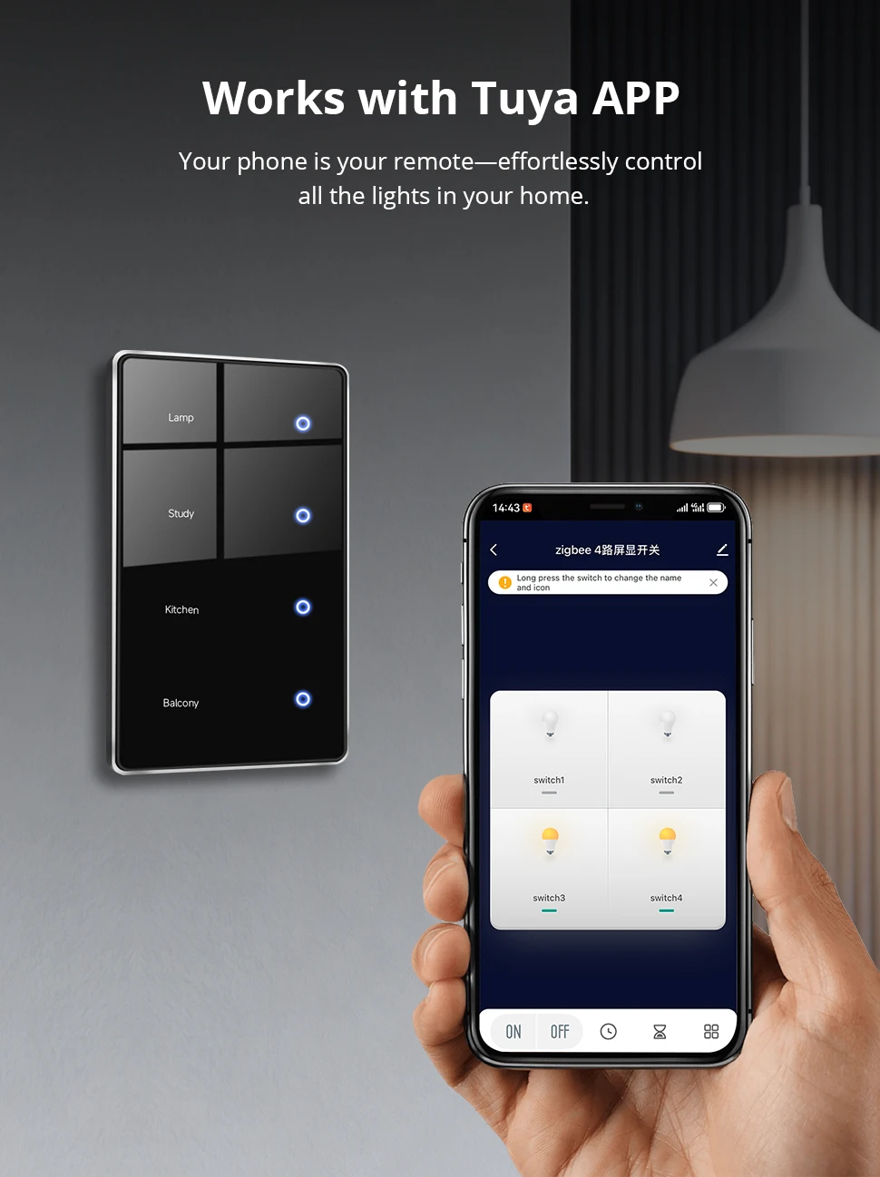 Zigbee DIY Name Switch with Display Screen US Black Touch Panel Light Switch Wor