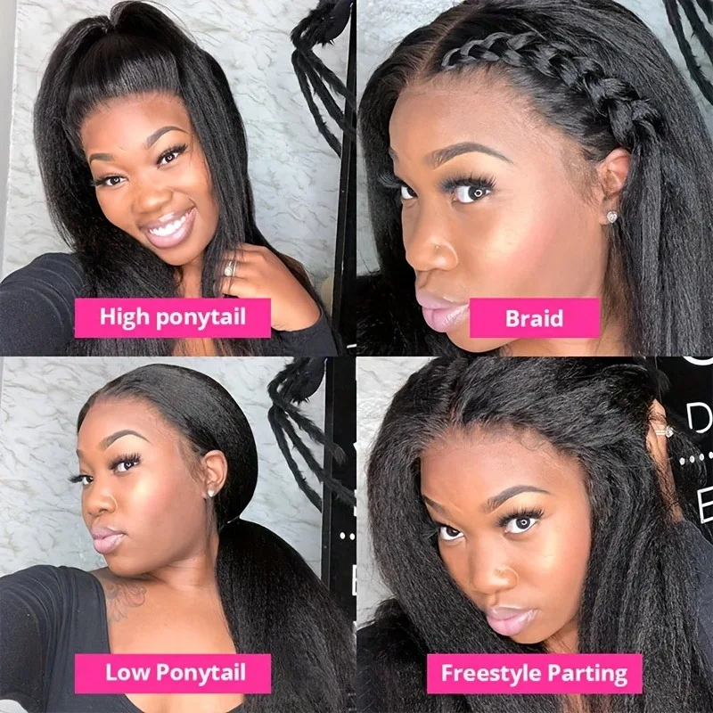 Kinky Straight Human Hair Wigs 13x4 Glueless Lace Front Human Hair Wigs on Clearance Sale Yaki Straight 5x5 HD Lace Closure Wig 5