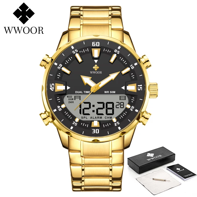 WWOOR Luxury Men's Sports Digital LED Quartz Waterproof Watch