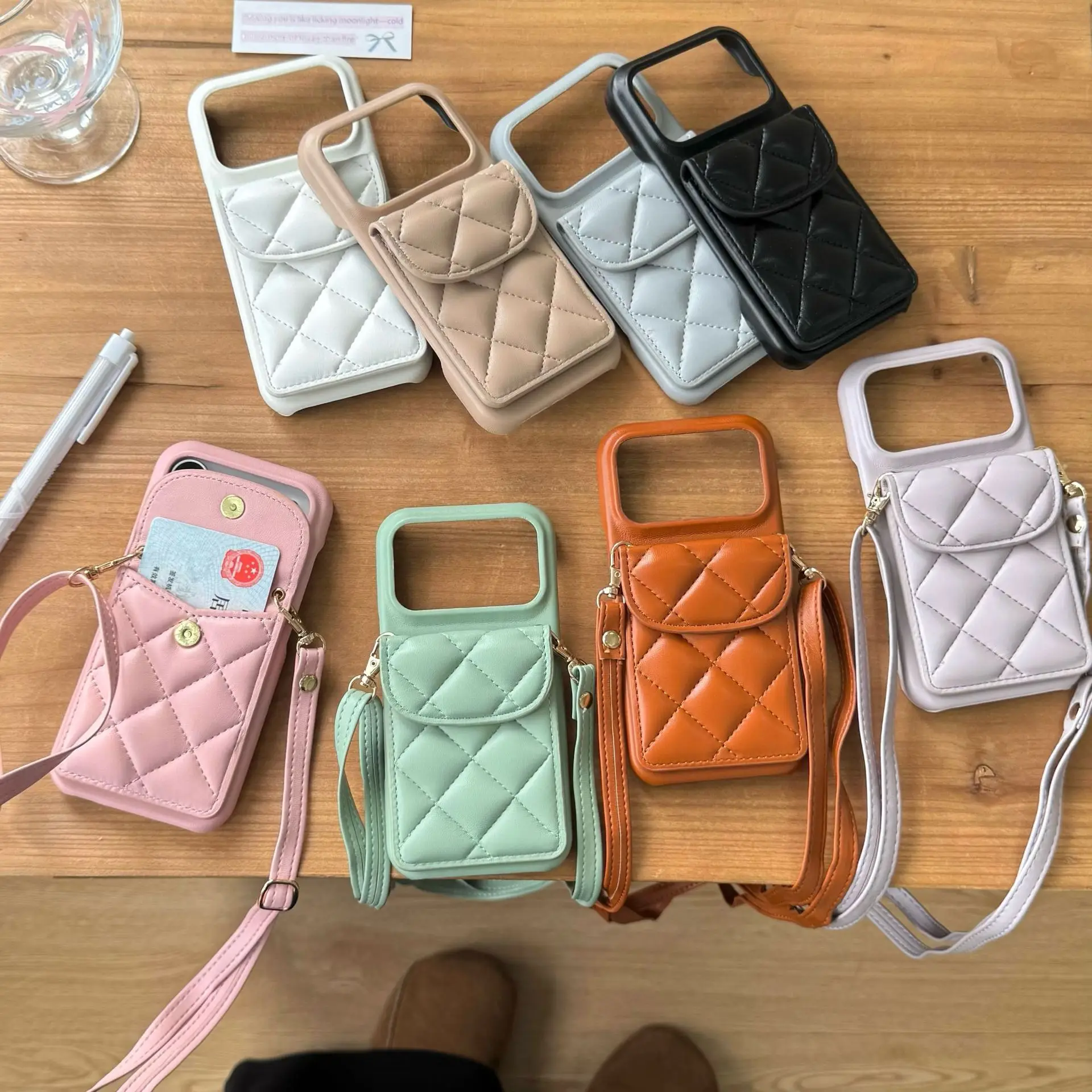Elegant Crossbody Lanyard Phone Case with Leather Wallet Card Holder
