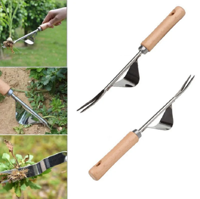 Wood Handle Stainless Steel Garden Weeder Hand Weeding Removal Cutter Puller Tools Multifunction Weeder Transplant